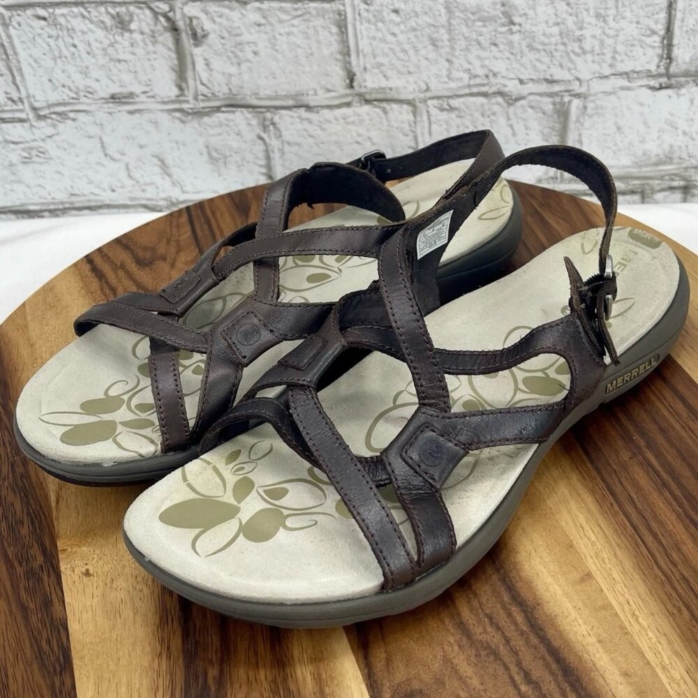 Merrell Bracken Agave 2 Lavish Brown Leather Strappy Sandals Comfort Beach
